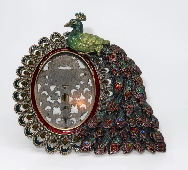 Tizo Italian Enamel Jeweled 2 1/2" x 3 5/8" Peacock Oval Picture Frame 6" x 6" H