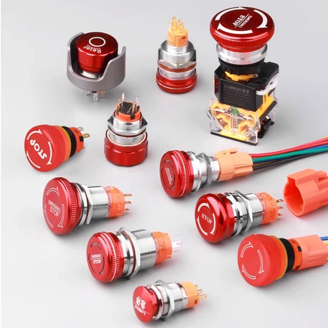 Push Button Rlease 16/19/22MM EMERGENCY STOP Push Button Switch Latching Twist to Release ...