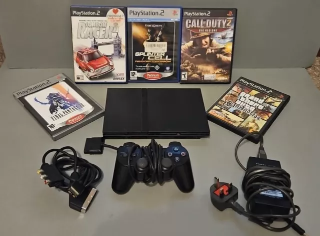 PS2 Sony Playstation 2 Slim Console Bundle - Controller, Cables, + 5 Games