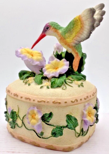 HERITAGE HOUSE TRINKET Music Box Hummingbird Flowers Wind Beneath
