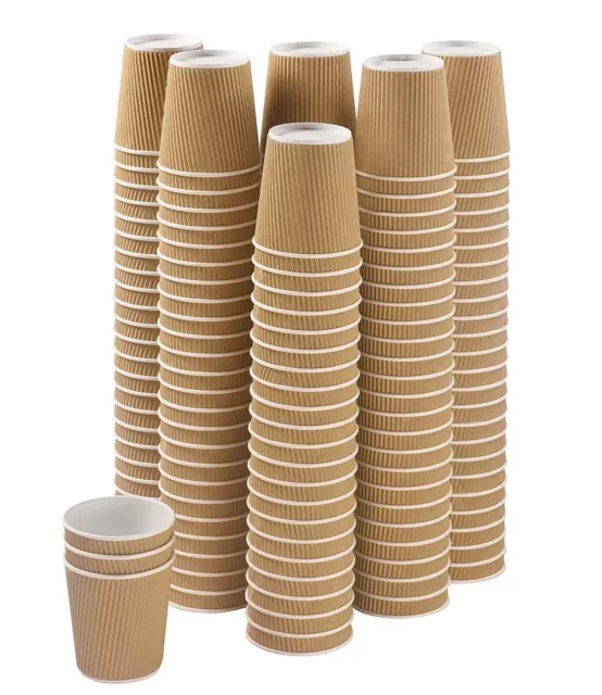 KAV 8 oz Triple Layered Kraft Ripple Insulated Takeaway Disposable Paper Cups