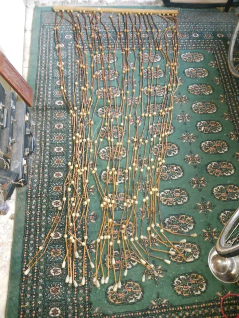 Beaded Wood Curtain Vintage Door Way Entry Brown Wood Hanging Hippie Boho