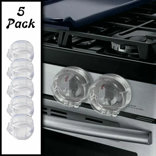 5 Pack Clear Stove Knob Safety Covers - Child Proof Lock for Kids Toddlers Baby