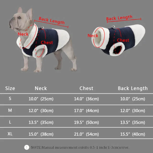 Manteau d'hiver pour chien Chaud Veste Bulldog Français Vêtements Gilet S/M/L/XL 2