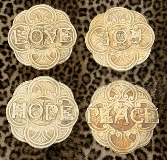 4-ARTSTONES 7" Raised Relief Tile Ceramic Wall Plaque LOVE, PEACE, HOPE, & JOY