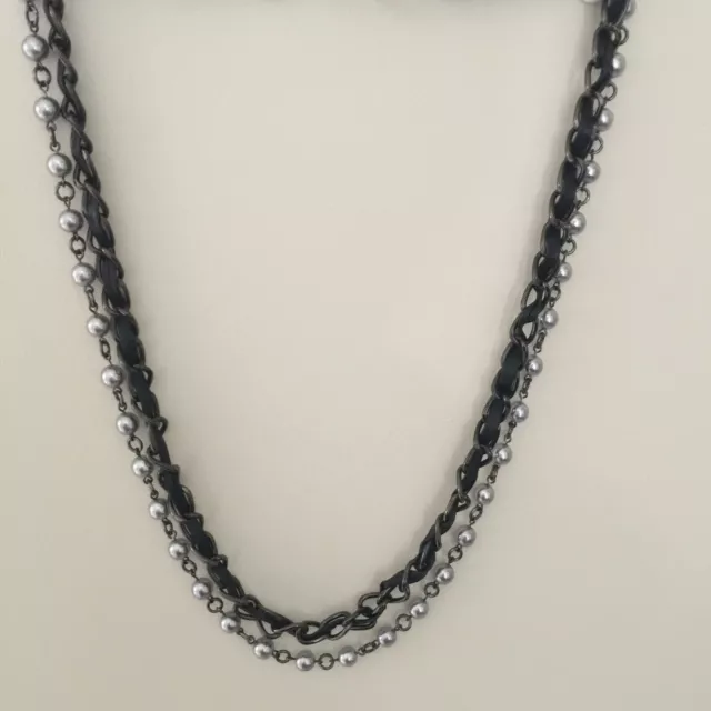 28" Cool Multi strand chain/beads Necklace black/Gunmetal