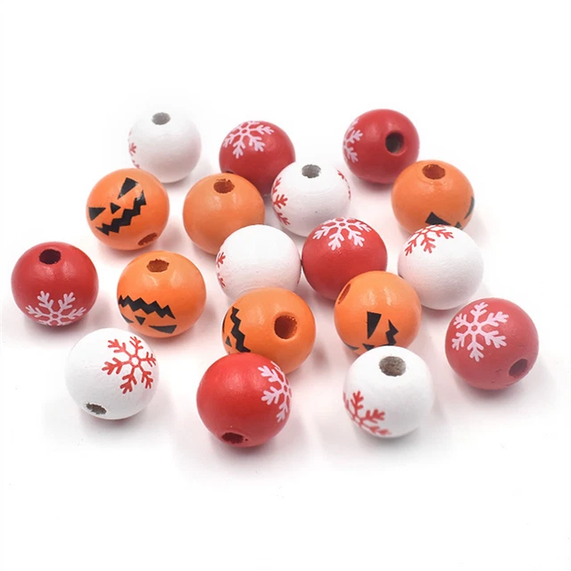 20X Weihnachten Schneeflocke Holzperle Halloween Grimasse Schmuckherstellung
