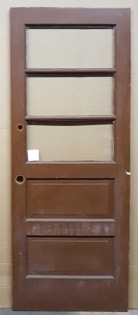 31"x80" Antique Vintage Old SOLID Wood Wooden Entry Door 3 Window Wavy Glass