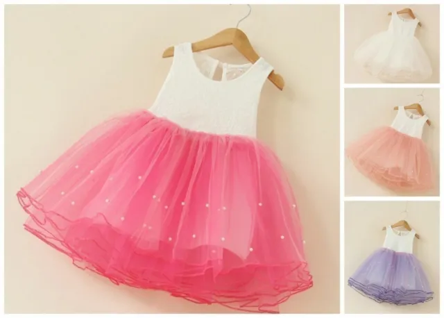 New Toddler Girls Tulle Dress Tutu Skirt Lace Wedding Princess Party Kids Clothe