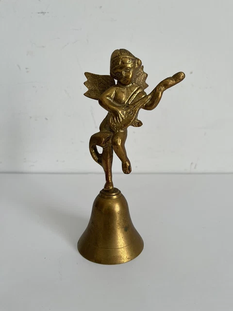 Vintage Mid 20th Century Gold Solid Brass Angel Dinner Bell PUTTO/CHERUB