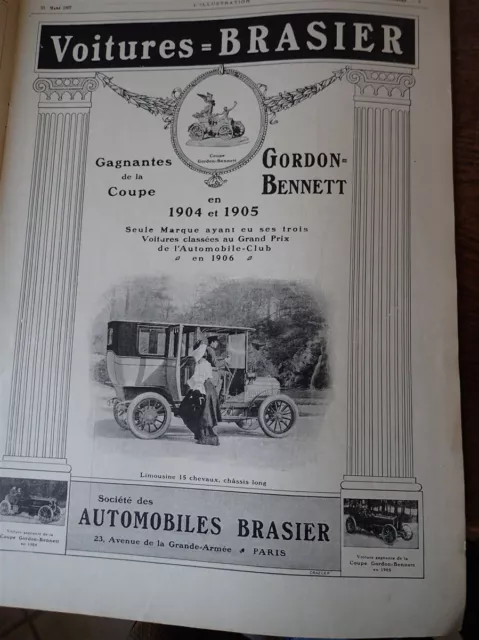 BRASIER automobile GORDON BENNETT ACF publicité papier ILLUSTRATION 1907
