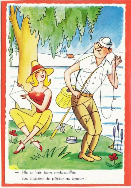 Cpa/Cpsm/Cp - Illustrateur - Humour Pêche Au Lancer -  Carte Postale Vintage -