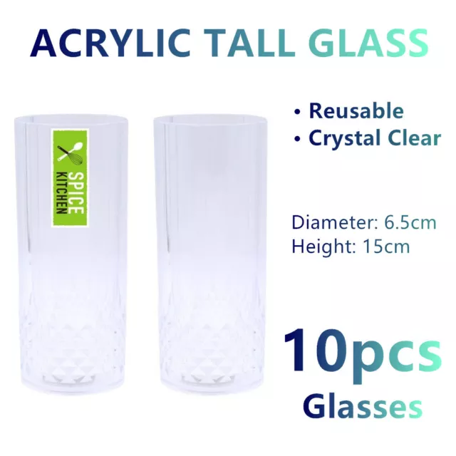 10x Crystal Acrylic Highball Hi Ball Drinking Glasses Tumblers Cups Juice Wine