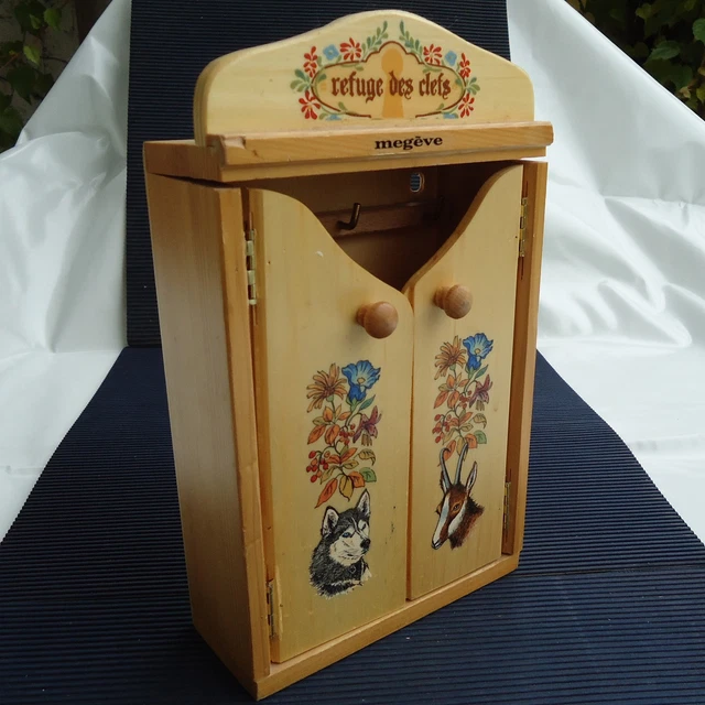 PETITE ARMOIRE À Clefs Murale Bois "Megève" Vintage 26x15x6 Cm A