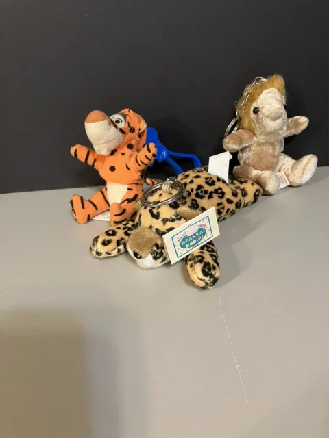 Lot of 3 Keychains: Disney Tigger, KellyToy Lion, & Beanpal Babies Cheetah