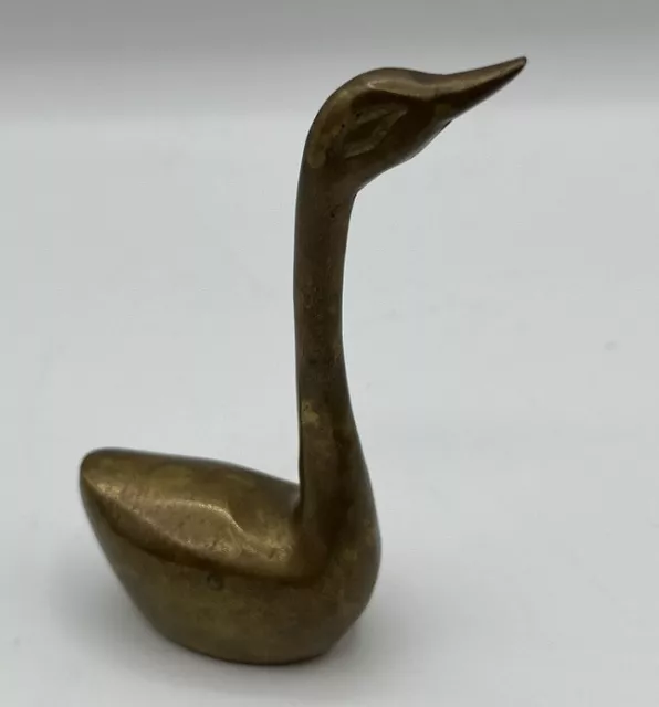 Brass Long Neck Swan Figurine India Golden Goose MCM VTG Paperweight Bird