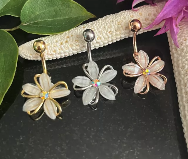 1pc CZ Gem Center Wire Flower Belly Button Ring Pierced Navel Gold Plated Naval