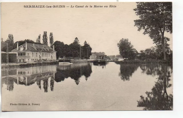 SERMAIZE LES BAINS - Marne - CPA 51  - Péniche au canal de la marne au rhin
