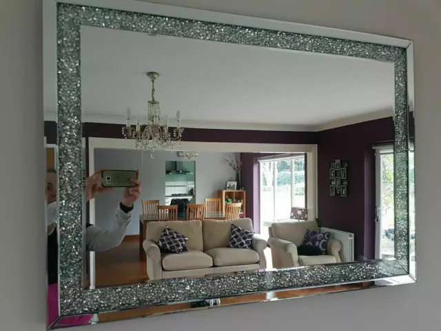 Extra large diamond crushed gems mirror 90cmx60cm lounge jewelled bedroom bling