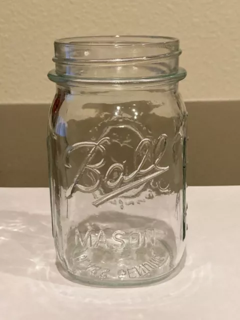 Vintage Ball Mason Pint Jar - Clear Embossed Fruit Made in USA 61 Mason