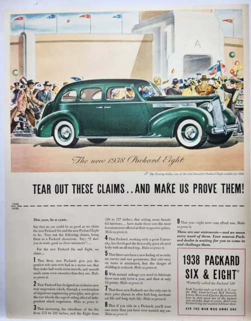 1938 Packard Eight Six Touring Sedan Green Vtg Print Ad Man Cave Poster Art 30's