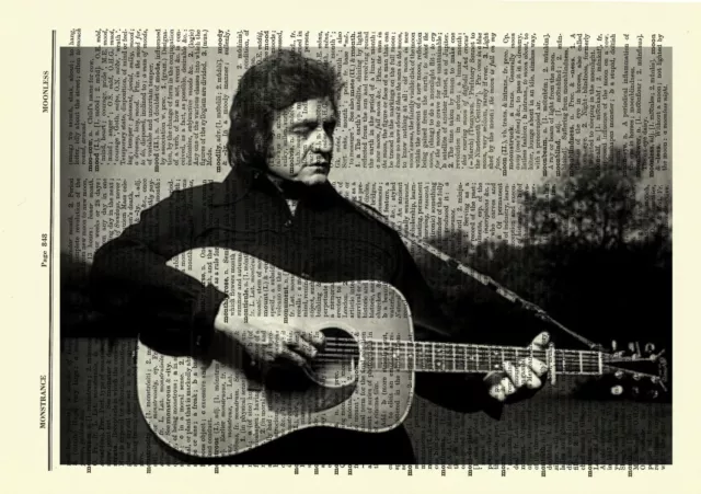 Johnny Cash Dictionary Art Print Poster Picture Vintage Book Guitar Portrait 2