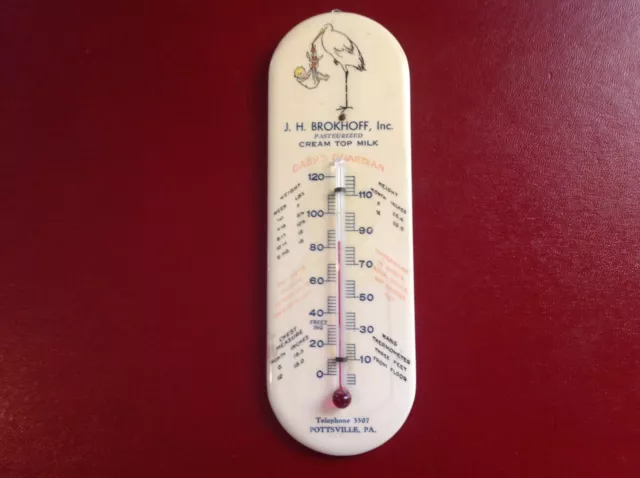 J.H. Brokhoff Dairy Celluloid Thermometer. 1930's Cream Top Milk