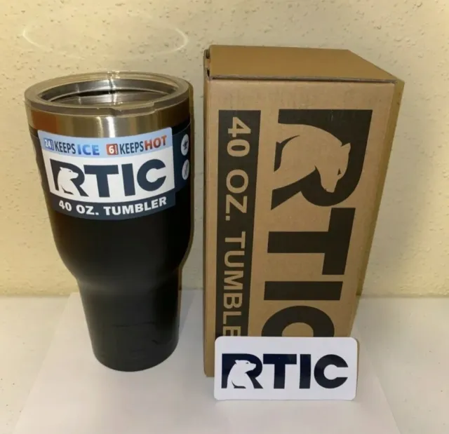 RTIC 40oz Thermal Tumbler BLACK Stainless Mug Travel Cup Cold/Hot Same Day Ship