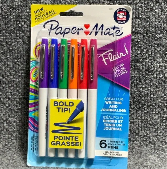 Plumas de estilo unisex Paper Mate punta de fieltro bolígrafos punta audaz 1,2 mm colores 6 unidades surtido