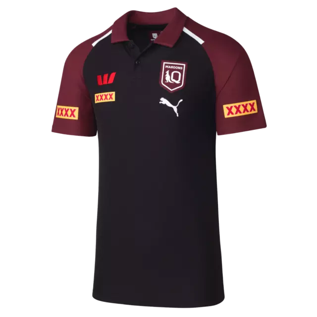 NRL 2024 Team Polo - Queensland Maroons - Black - Mens - Adult - QLD - Shirt