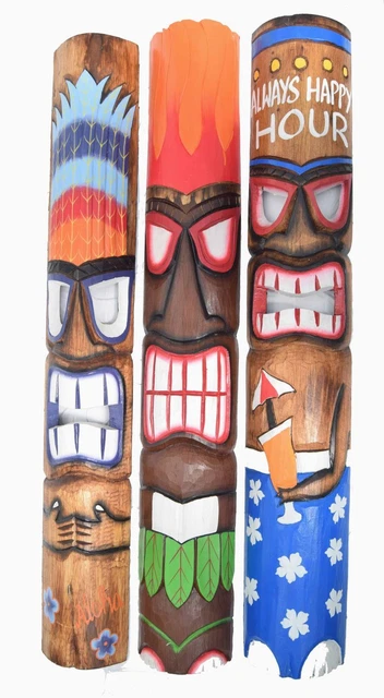 3 Tiki Masques Muraux 100cm Aloha Hawaii Masque Mural Masque Maui