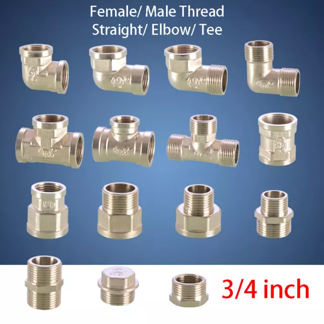 3/4" BSP Male Female Thread Brass Pipe Fitting Equal/Reducer Connector Tee/Elbow