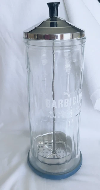 VTG King Research Barber Shop Barbicide Disinfectant 11.5” Glass Jar Blue Bottom