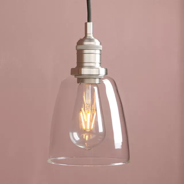 Vintage Industrial Pendant Light Bell Clear Glass Shade Hanging Ceiling Lamp E27