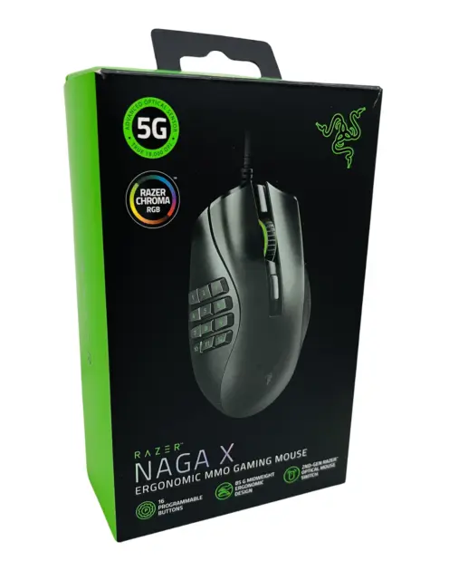 Razer Naga X Gaming Maus kabelgebunden RGB 16 programmierbare Tasten 18.000 DPI