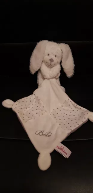 Pommette Doudou Lapin Blanc Mouchoir Gris Blanc Brode Bebe Pois