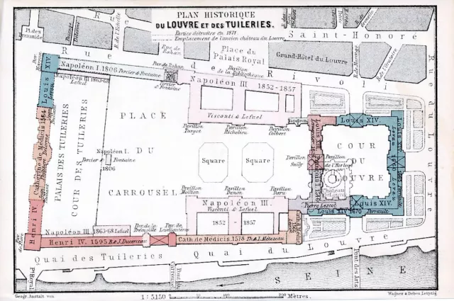 Paris Le Louvre 1878 orig. Plan + Reisef. (65 S.) Tuilerien Pl. du Carrousel