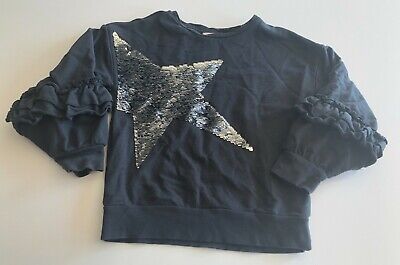 Girls Charcoal Long Sleeved Reversible Star Top Size 7 Years