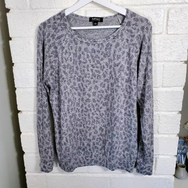 Buffalo David Bitton Top Womens Size Small Gray Animal Print Long Sleeve Stretch