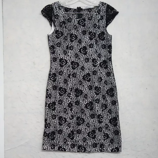 Marc New York Andrew Marc Sheath Dress Women Size M Black Cotton Lace Embroidery