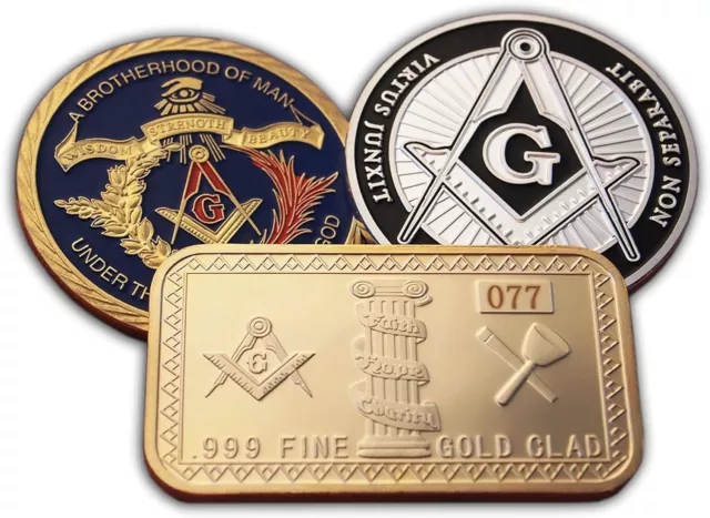 3 Pcs Masonic Novelty Bar Ingot Mason Freemasonry Blue Lodge Nwo Illuminati Coin