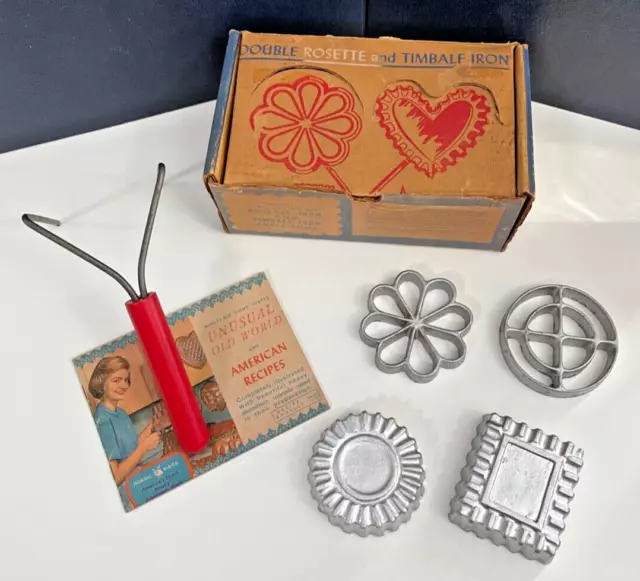 Vintage Nordic Ware Double Rosette and Timbale Iron - 4 Molds, Recipe Book & Box