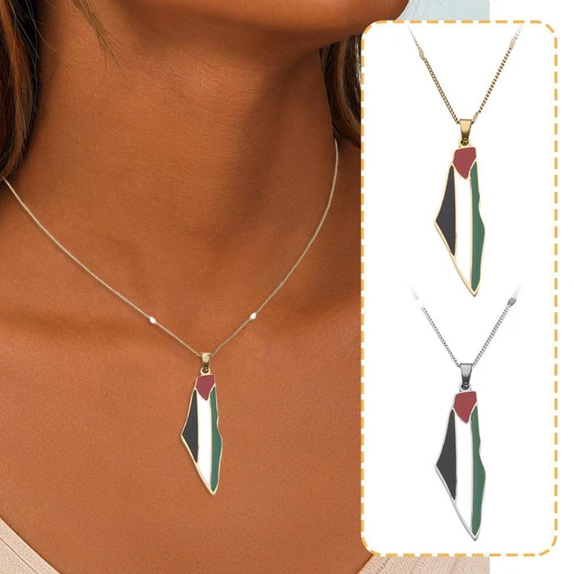 PALESTINE ISRAEL FLAG Map Pendant Necklace 60cm Chain Steels Men Women ...