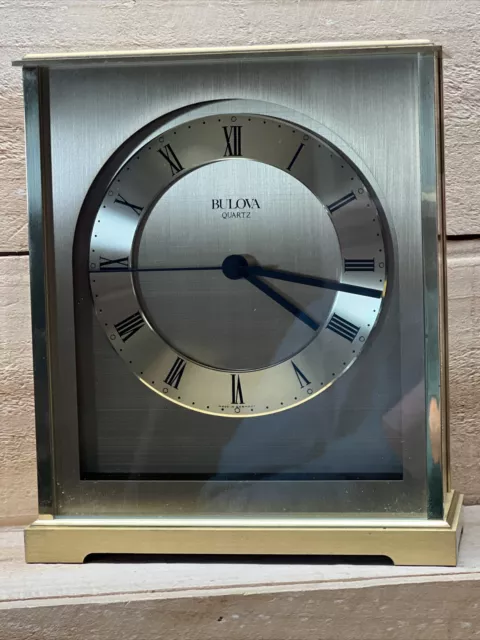 Bulova Quartz Brass Mantle Clock,  Made in Germany 9” X 7.5” X 3” Working