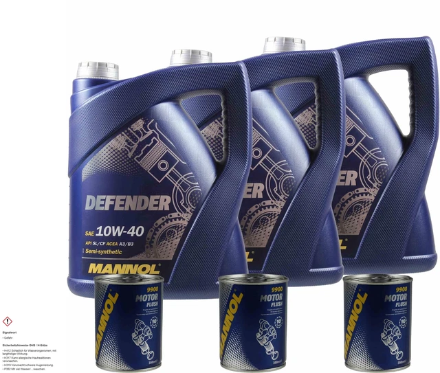 15L Olio Motore MANNOL Defender 10W-40 3x MANNOL Motore Rosso Additivo