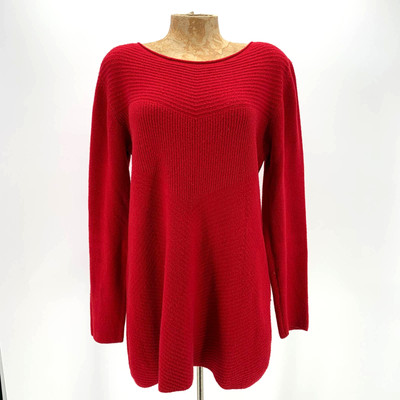 Patrizia Luca Milano Sweater M Womens Red Pullover Scoop Neck Long Sleeve