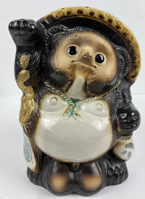 Shigaraki Yaki Tabuk Japanese Pottery - Maneki Neko Raccoon Dog Coin Bank - USED
