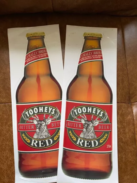 Vintage Tooheys Red Stubbie Sticker Decal x 2 Beer Man Cave 