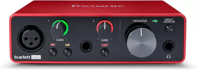 Focusrite Scarlett Solo 3. Gen USB-Audio-Interface-Bundle Rot Zubehör SEHR GUT