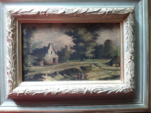 Tableau Vintage Peint Sur Panneau "Ruelle Pittoresque" Signé - 40x63 Cm, Décoration Murale